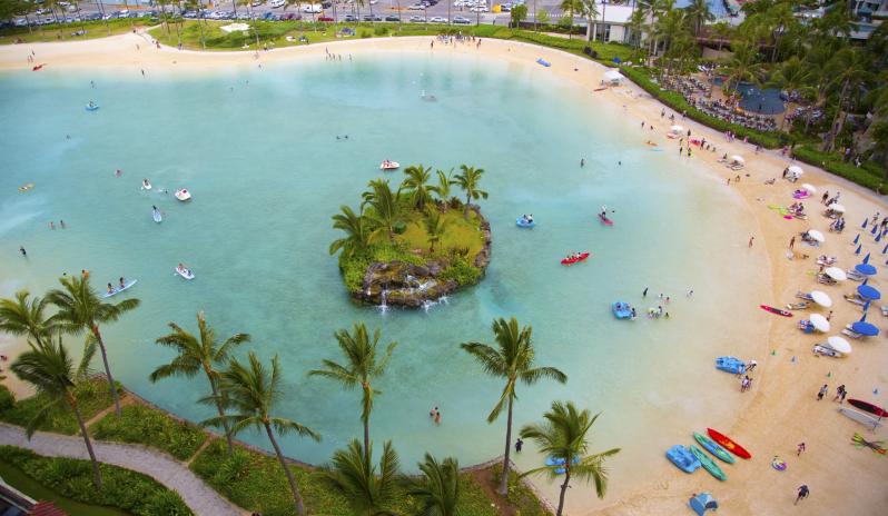 Hilton Hawaiian Village-Aerial Beach View
